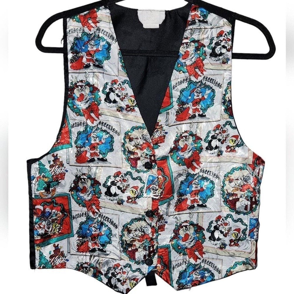 Vintage Looney Tunes Christmas Vest Cartoon Characters 90's One Size
